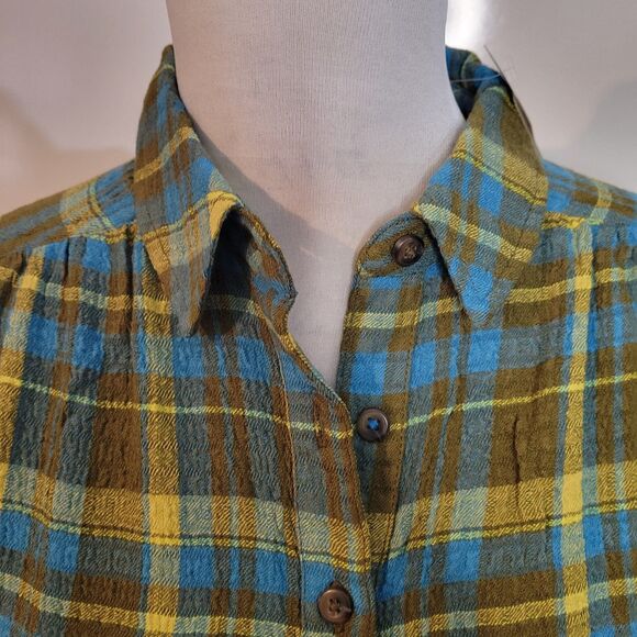 Anthropologie Pilcro Plaid Button-Down Shirt Size S Long Sleeve Green Yellow - Picture 7 of 13